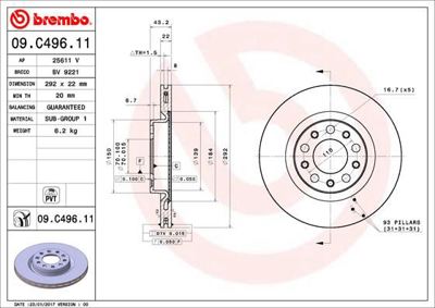 BREMBO 09.C496.11 Fren Dıskı Arka Uv Coated Alfa Romeo 50532944 50554320 15155230004PD 812012136c 812012136 BN0847 197134 MDC2160 51767380 DF4479