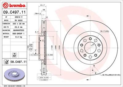 BREMBO 09.C497.11 Fren Dıskı On Uv Coated Alfa Romeo 50532932 18592 9C49711 311038 LVBD1866 BG9336C LVBD1944 110222220 1422013 110222252