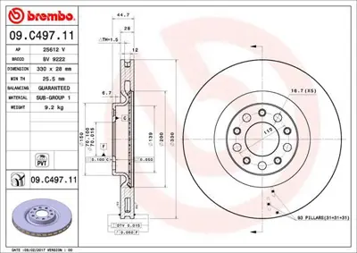 BREMBO 09.C497.11 Fren Dıskı On Uv Coated Alfa Romeo 50532932 18592 9C49711 311038 LVBD1866 BG9336C LVBD1944 110222220 1422013 110222252
