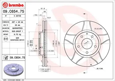 BREMBO 09.C654.75 Fren Dıskı On Max Mazda GHR133251 MFD2360 60201971KSX CBR521 GHP933251A AND6458 BR4791C 26MZ044 DI360 108417