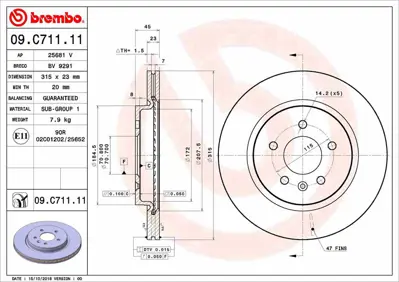 BREMBO 09.C711.11 Fren Dıskı Arka Uv Coated Opel 8DD355118281 13586855 BN0466 DDF2188C RAD1659C BS7554B LVBD1714 DSK3077 5311132810 MDC2363