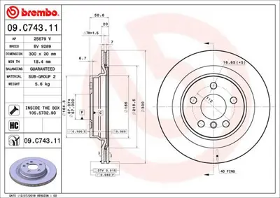 BREMBO 09.C743.11 Fren Dıskı Arka F39/F40/F45/F46/F48/F54 78BD00442 MDC2679 34216799369 6163210 55745 DF6755 150293252 BBD5383 D6163210 986479C95
