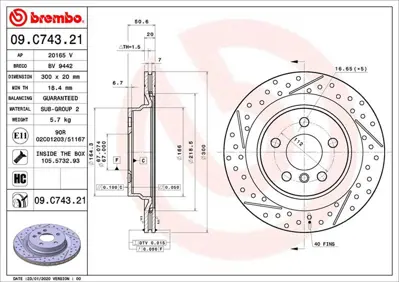 BREMBO 09.C743.21 Fren Dıskı Arka Uv Coated Mını BBD5630 34216864135 1422148 150296120 BG5111C 8DD355133081 9C74321 PCD20122 MDC2950C 56170HC