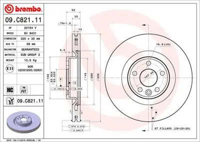 BREMBO 09.C821.11 Fren Dıskı On Uv Coated Jaguar BD7343 SDK6807 J9C2136 55786 BS9526HC PCD15961 BN1391 LR059122 PBD8647 A4023V