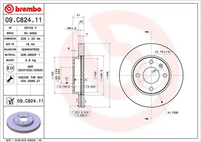 BREMBO 09.C824.11 Fren Dıskı On Uv Coated Opel 13584676 6110805 RAD1826C 8DD355123121 MDC2718 BS7820B O1047V DF6783 6067831 569130