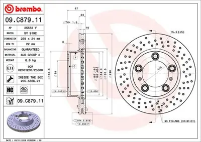 BREMBO 09.C879.11 Fren Dıskı On Uv Coated Porsche 6186311 460156875 986479674 98735140101 9C09011 460156872 92165105 BV9192 BG3409 6113510