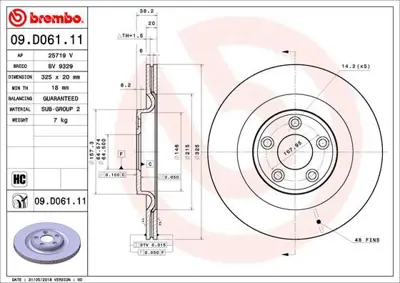BREMBO 09.D061.11 Fren Dıskı Arka Uv Coated Jaguar 92319905 C2D27617 BV9329 106299 56199HC BG4833C T2R5941 DF6816S DSK3489 25719V