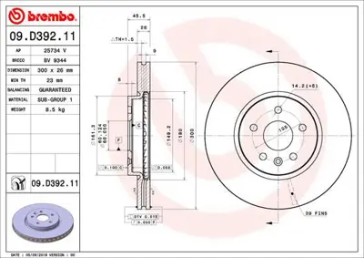 BREMBO 09.D392.11 Fren Dıskı On Uv Coated Opel 13597467 13515909 BG4783C 9D39211 24012601881 430264252 8DD355122851 986479D93 SDK6837 197810