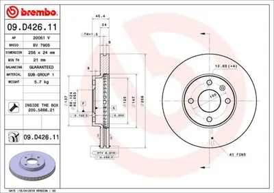 BREMBO 09.D426.11 Fren Dıskı On Uv Coated Chevrolet 13502001 205019 CV60600500 185395520 BD3547 DF6254 24012402521 DF7891 13500482 6062541