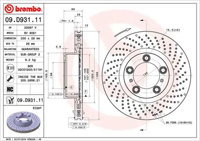 BREMBO 09.D931.11 Fren Dıskı On Uv Coated Porsche 99735140201 8DD355125031 24012802461 BG4781C 460153020 MDC2730R BD3359 986479D25 99735140200 V986R