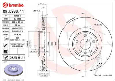 BREMBO 09.D936.11 Fren Dıskı On Uv Coated Porsche ADBP430049 95B615301T 52710PR BG9331C DDF2686LC1 95B615301F 92319005 171602 95B615301H 563248JC1