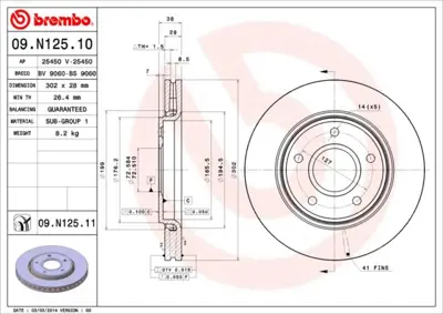 BREMBO 09.N125.11 Fren Dıskı On Uv Coated Vw 68032944AA MDC2097 C3022V 4779783AB ADA104360 DF6415 NBD1677 BG4212 ADA104353 4779783AA