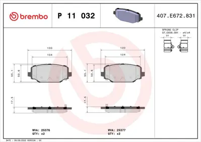 BREMBO P 11 032 Fren Balatası Arka Low-Met Vw 00K68159526AA