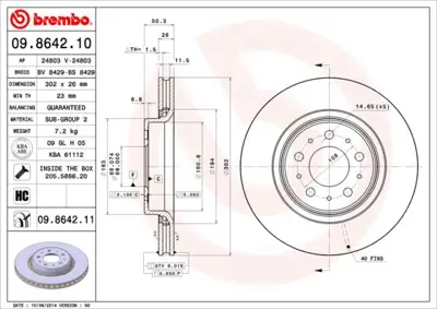 BREMBO 09.8642.11 Fren Dıskı On Uv Coated Volvo BN0639 31262095 24032601071 142672 BN0639E 610119950 140918 986478454 92092300 9864275