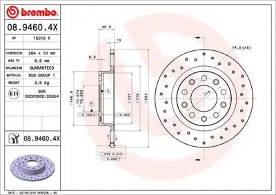 BREMBO 08.9460.4X Fren Dıskı Arka Xtra Alfa Romeo 51806283 NBD1903 51815313 6080704 BG4315 110222120 DDF2333C 51912593 201035 311035
