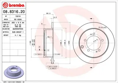 BREMBO 08.8316.20 Fren Dıskı Arka Standard Chrysler MR493489 MB928716 92136103 MB895200 57744 38075 61521 J3315023 BR5745C BR5745