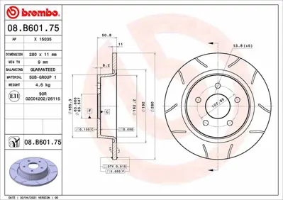 BREMBO 08.B601.75 Fren Dıskı Arka Max Ford 1683383 1829615 PB1958 AV612A315AA 92238903 231251C DF1085 F1024PR 986479762 562655JC