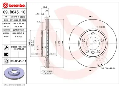 BREMBO 09.B645.11 Fren Dıskı On R60/R61 34119811537 DDF2122C 25379 150348520 55778 BS8989 92277805 43860 DF6136 34119804828