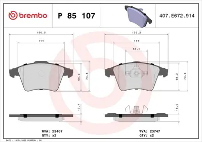 BREMBO P 85 107 On Fren Balatası-18,00mm Vw Transporter 03-10 7H0698151A 2104501 8225522 104501 GDB1555 JZW698151Q PBP7573 8225521 2374602 PD3166