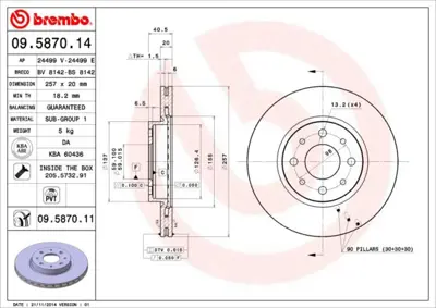 BREMBO 09.5870.14 Fren Dıskı On Standard Fıat 24032001421 46423415 BDC3593 60810076 60806137 561861BC 8DD355127151 DDF521C1 BDC3593P 1815202322
