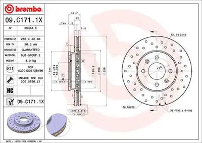 BREMBO 09.C171.1X Fren Dıskı On Xtra Hyundaı 517120U000 197455 8DD355117981 92237903 DSK2935 N3300540 9C17310 6061981 320380920 S517120U000