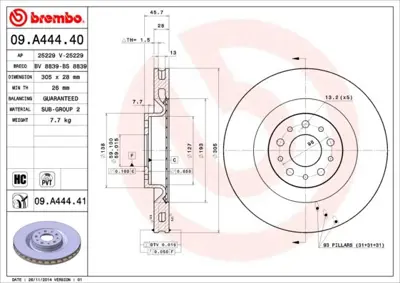 BREMBO 09.A444.40 Fren Dıskı On Standard Opel 51897455 DF6424 95511283 51854567 95515332 569087 569096 51914663 202366 562760JC