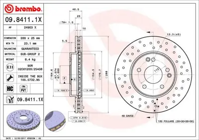 BREMBO 09.8411.1X Fren Dıskı  Mercedes  W203-W209-W210 On C180-C200 /E200  Delıklı A2034210312 562013JC1 400143500 400143520 M2601V 562013CH BD542 10918886 BG3240C DDF817