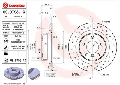 BREMBO 09.9793.1X Fren Dıskı Arka Xtra Bmw 34216855007 17603OE 197049 BS7614C BBD4467 562316J BD1634 24968V 150342650 562316BC
