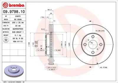 BREMBO 09.9798.10 Fren Dıskı On Standard Toyota 4351247020 8DD355110431 674210 ADC01107V BG3734C AE0177 BG3734 BBD4379 9982410 986479085