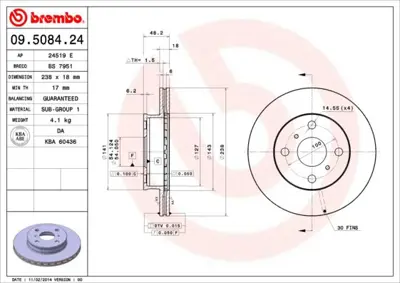 BREMBO 09.5084.24 Fren Dıskı On Standard Toyota 4351212440 986478506 6002266C 4351212330 J3302066 J3302021 4351212480 ADT34339 IBT1266 60266C