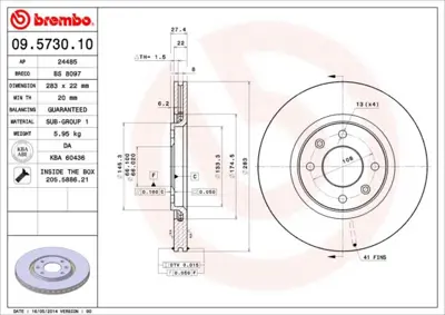 BREMBO 09.5730.10 Fren Dıskı On Standard Cıtroen 4246T9 RT2526GL RT2526GLT3 4249K4 DI955248 311012935 24012201421 812038113 180300350 FBD471