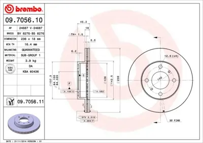 BREMBO 09.7056.11 Fren Dıskı On Uv Coated Mıtsubıshı MR449769 J3305032 DDF1005 142870 9705611 986478572 DDF1005C1 D2289 652810 380216150