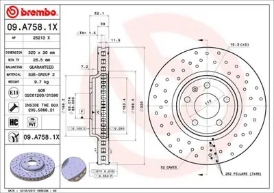 BREMBO 09.A758.1X On Fren Dıskı Delıklı 320×30 5×112 Audı A4 08-16  A5 08-11  Q5 09-12 8K0615301A DF6015S 4GD615301 1155211117 986T16755 25213V FBD1773 8DD355113911 RAD1172C 6060155
