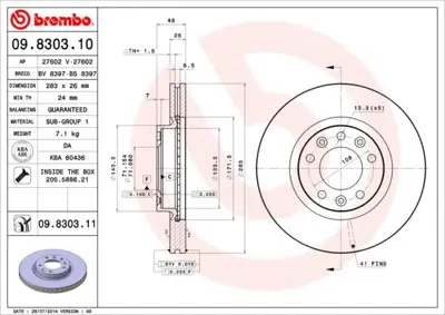 BREMBO 09.8303.10 Fren Dıskı On Standard Peugeot 4249L3 4246V4 E169147 E169513 DF6121 4246P7 1815209920 BN0457E MDC2278 D6147110
