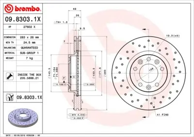 BREMBO 09.8303.1X Fren Dıskı On Xtra Peugeot 4249L3 4246V4 E169147 E169513 DF6121 4246P7 1815209920 BN0457E MDC2278 D6147110