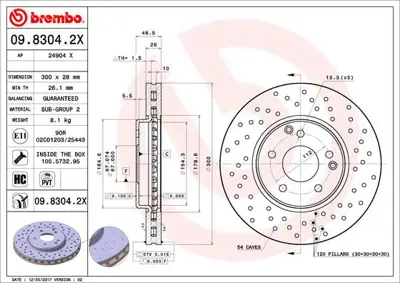 BREMBO 09.8304.2X Fren Dıskı On Xtra Mercedes-Benz A2034210512 FS081000 982001060 17017S 8DD355127561 9830420 DF733 1815313341 6028121 DDF1136