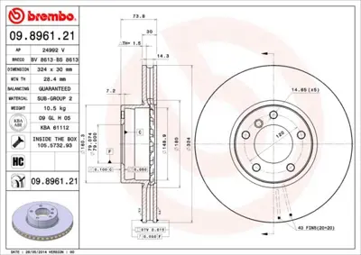 BREMBO 09.8961.21 Fren Dıskı On  Bmw E39 / 5.30  34116767059 812011147C DDF1202C1 311544 150129652 1165859 9896121 24033001071 78BD58592 DDF1202C