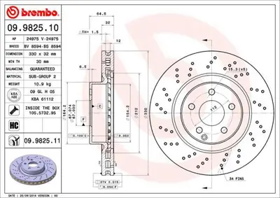 BREMBO 09.9825.11 Fren Dıskı On Uv Coated Mercedes-Benz 835210040PD A2304210812 BDS1797HC 6110194 9982511 18153133147 RAD1909C BS8624HC LVBD1899 24975V