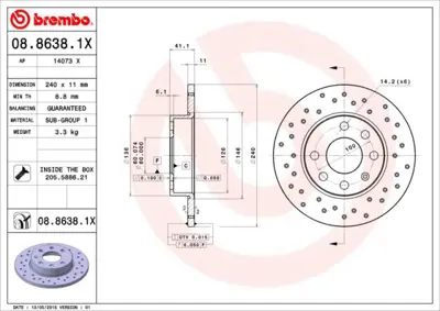 BREMBO 08.8638.1X Fren Dıskı On Xtra Opel 569020 DDF11291 O1001P 17352OE 430149320 98200111301 DF949 6042253 24011301611 YH1485