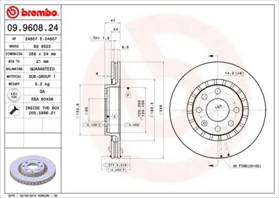 BREMBO 09.9608.24 Fren Dıskı On Standard Chevrolet 96179110 617810 230166 90487402 DIW05 BD0239 V065 BS8284 DDF206 AC2090D