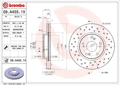 BREMBO 09.A455.1X Fren Dıskı On Xtra Honda 45251SMGE31 45251SNLT60 BDC5566 45251S7AE11 45251S7AE10 24012301101 812040131C 45251TEAT00 45251SMGG11 31155210052PD