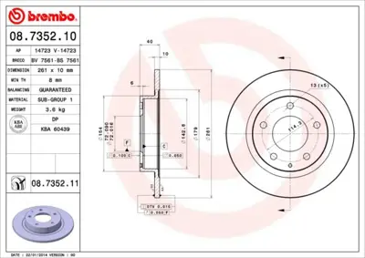 BREMBO 08.7352.11 Fren Dıskı Arka Uv Coated Ford BG2806 GTYF26251C BR4732 620600 BS3959 24011002341 DF2705 BD3259 PRD5113 98271