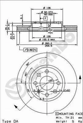 BREMBO 09.8601.75 Fren Dıskı On Opel Corsa C-Combo C 1.3 Cdtı-1.7 Dtı-1.4 16v Max 569000 530032890 9860110 D1404 50360 203637 LVBE249 KBD4253 DI0406 BBD4253