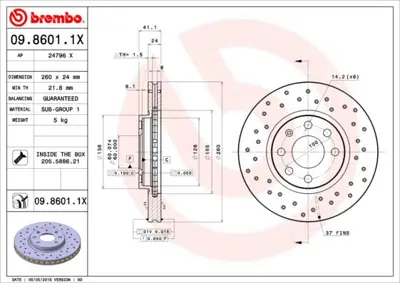 BREMBO 09.8601.1X Fren Dıskı On Opel Corsa C-Combo C 1.3 Cdtı-1.7 Dtı-1.4 16v Xtra 569000 530032890 9860110 D1404 50360 203637 LVBE249 KBD4253 DI0406 BBD4253