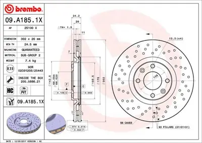 BREMBO 09.A185.1X Fren Dıskı On Arka Xtra Opel 4249J8 DSK2573 GDB262 6110513 1618864980 BS8709 197315 812028129c BN0300 440312052