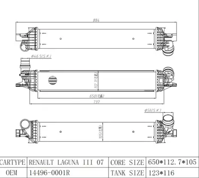 MGA 80322 Turbo Radyatoru Laguna Iıı 2.0 M9r 144960001R 7093105 187022N 105097 30312 823M88 M823102A 8ML376745241 RT4426 348200
