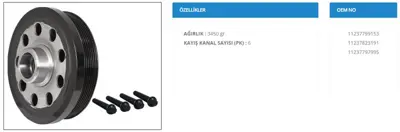 KMETAL 16-1081C Krank Kasnagı 6 Kanallı Bmw  N-47 E-60/83/84/87/88/90/91/92/93  Cıvatalı 11237799153 11237797995 6204 T406204 658089BER 201533 2156054 423295 4908 32995