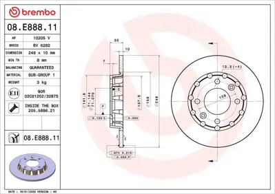 BREMBO 08.E888.11 Fren Dıskı Arka Peugeot 208 Iı P21e 2008 Iı P24e Cıtroen C4 Iıı C41corsa F 19 249cap 10kalınlık 1643574180 DSK3629 LVBD2068 BDS2254 56258 92325803 ADC5084 BG5120C 8DD355133571 RD01611