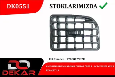 DEKAR 0551 Renault 19 Kalorıfer Havalandırma Dıfızor Orta R 7700812992R