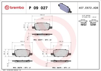 BREMBO P 09 027 On Fren Balatası Tesla Y- Model 3 562107813R MJ00902 G1225 MA00902 562100385R 343836 16267250029 343833 542102854R 562103901R